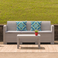 Flash Furniture DAD-SF2-3-GG Light Gray Faux Rattan Sofa with All-Weather Light Gray Cushions 